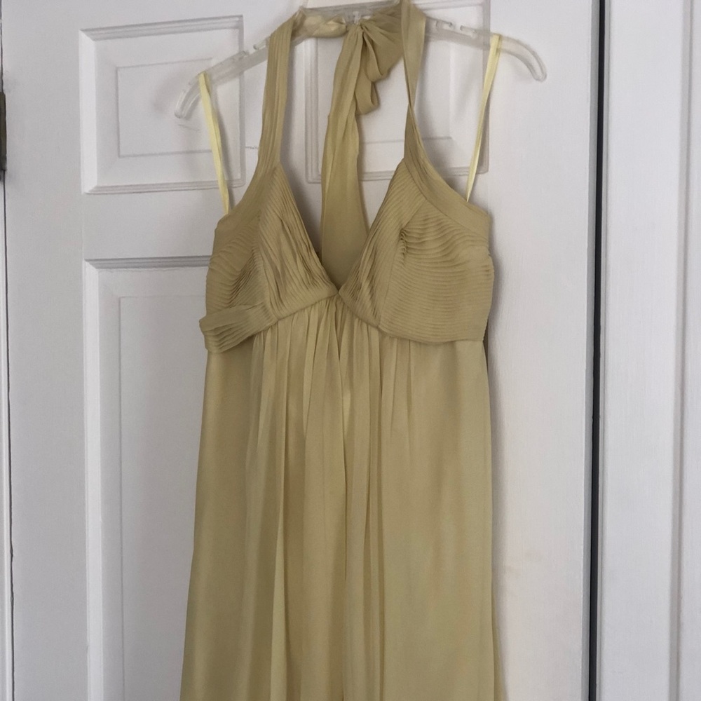 BCBG Antique Yellow Halter Prom Dress
